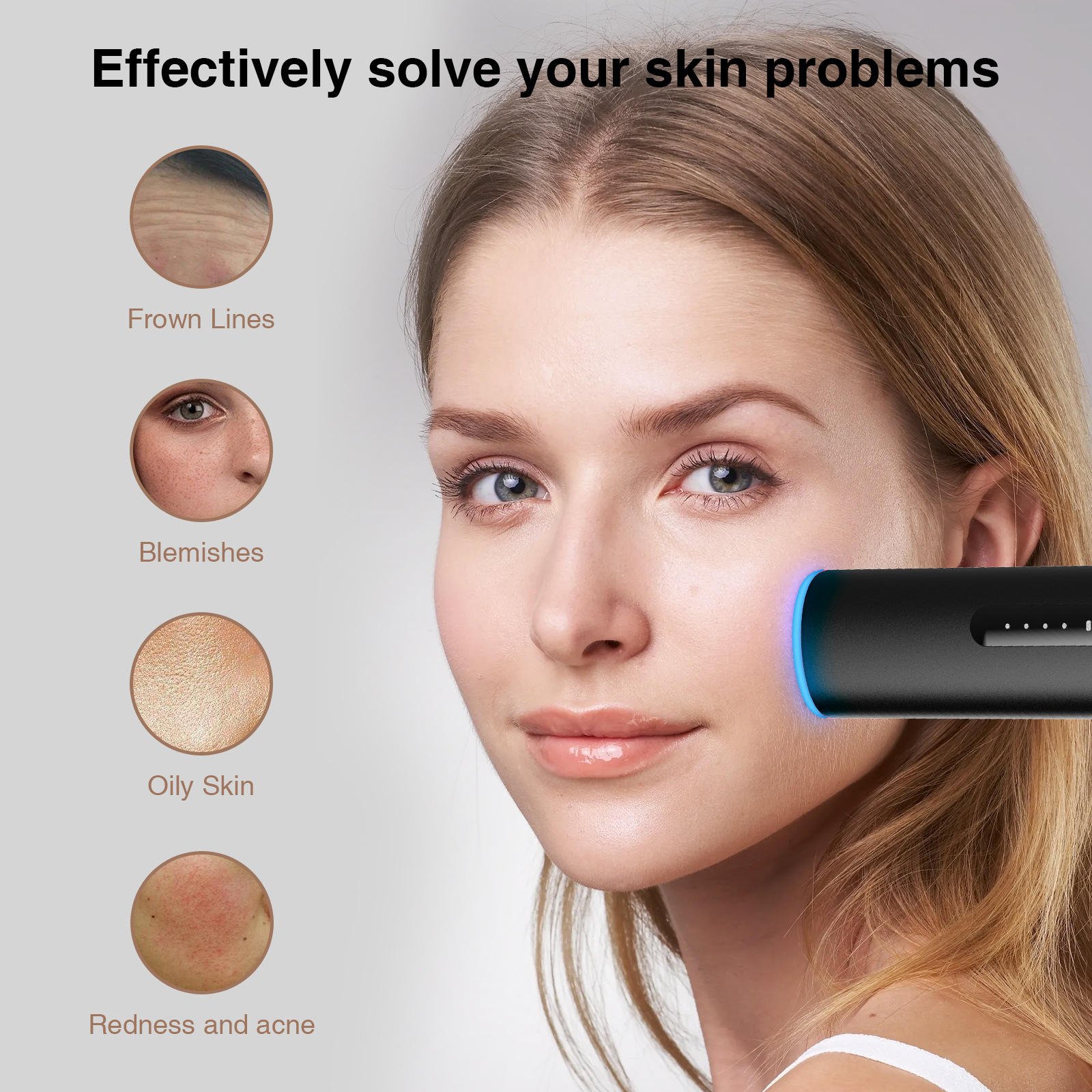 Dual Wavelength LED & Laser Facial Pen, 620nm Red & 470nm Blue Light Therapy Device for Anti-Aging - Image 5